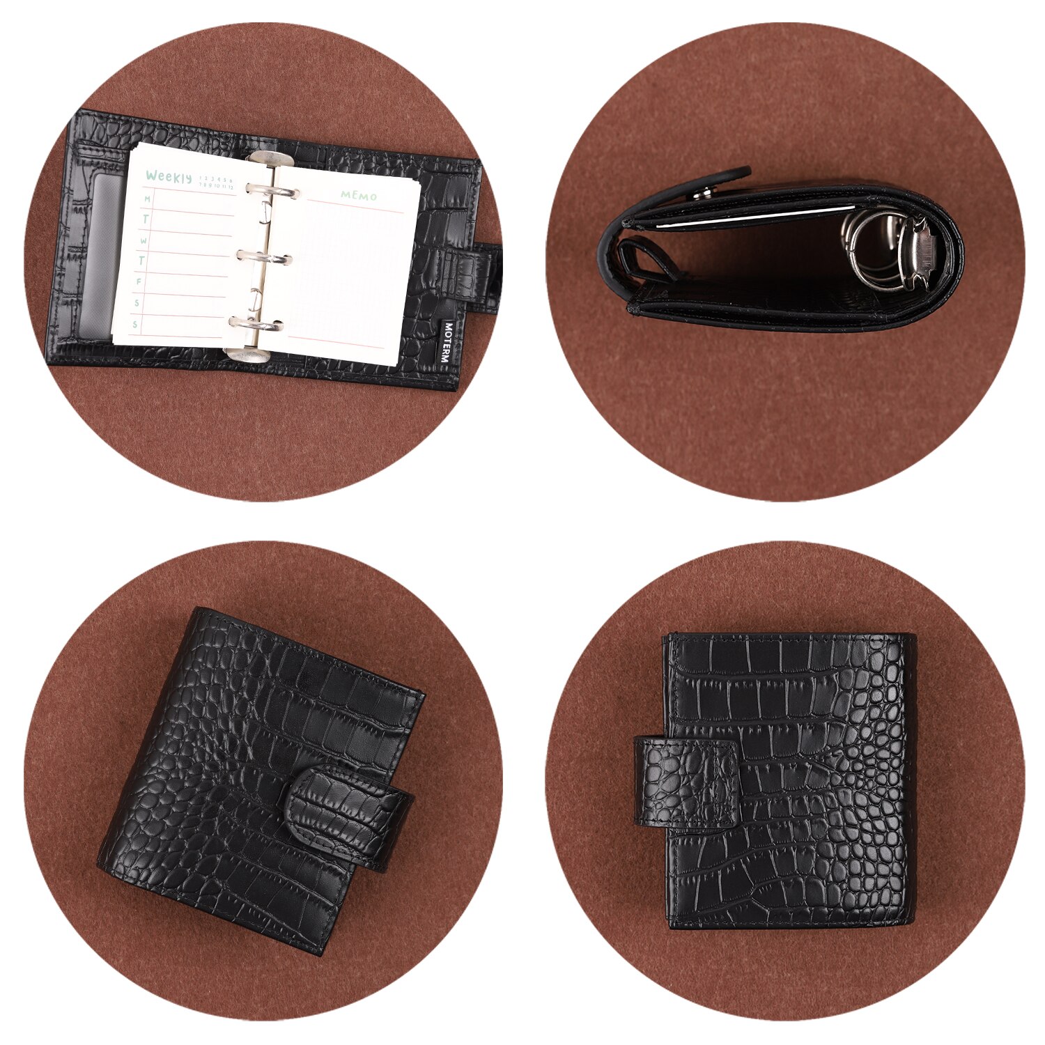 Moterm regular  a9 kokosormukset suunnittelija croc grain lehmännahka 3- reikää minisormuksia muistivihko 19mm sormuksella järjestäjän matkapäiväkirja