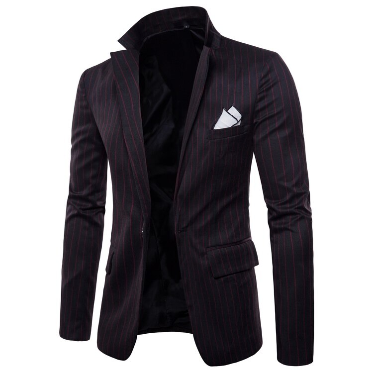 nueva de Slim Fit Casual vestido traje Blazer algodón boda traje a rayas Formal Blazer chaqueta 4XL: Black Red / 4XL