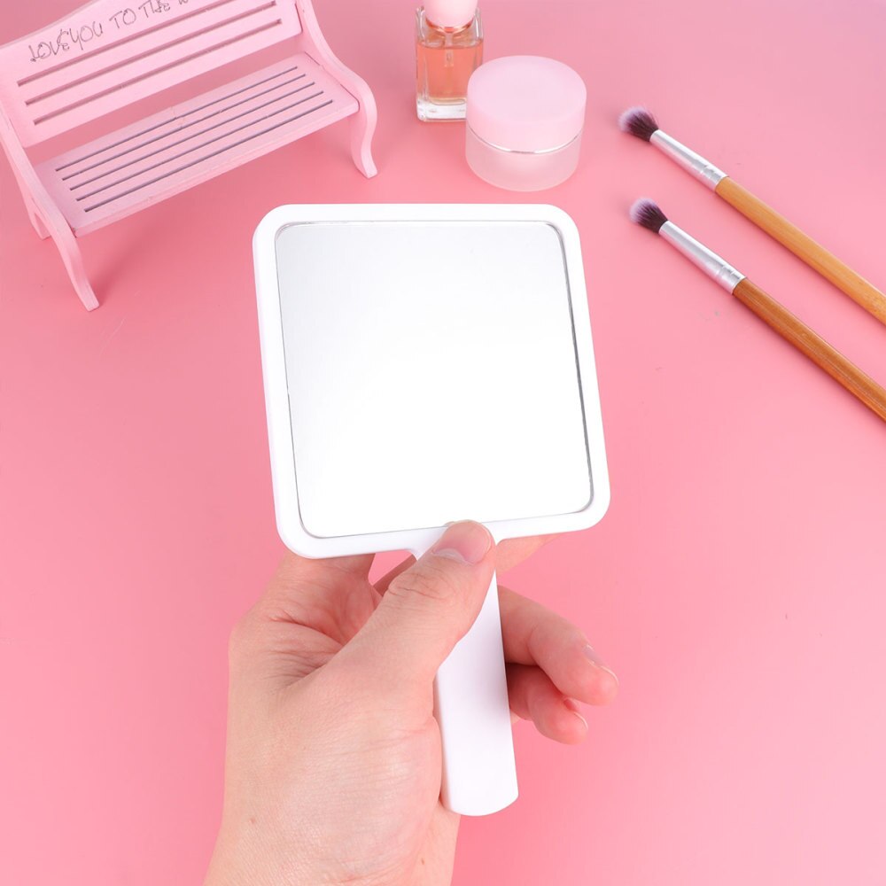 Handle Makeup Mirror Simple Practical Durable Small Makeup Mirror for Woman (White 90x160mm)