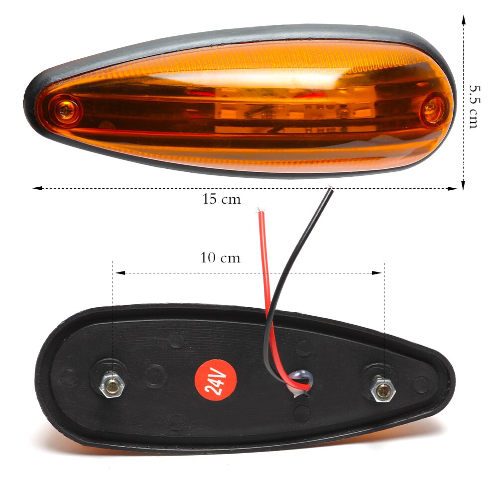 KEYECU 5Amber + 5Red Tear 3LED Side Marker Light for Trailer Trucks RV Car Bus Van Caravan Boat Campers Cab Marker 24V