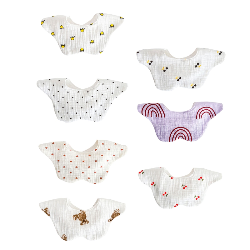 Cartoon Gedrukt Baby Bib Ronde Bloemblaadje Speeksel Handdoek Comfortabel Katoen Ademend