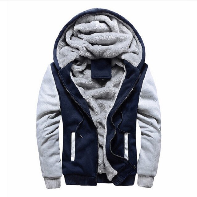 Men Hoodies Winter Thick Warm Fleece Zipper Men Hoodies Coat Sportwear Male Streetwear Hoodies Sweatshirts Men L-3XL: Blue / XL