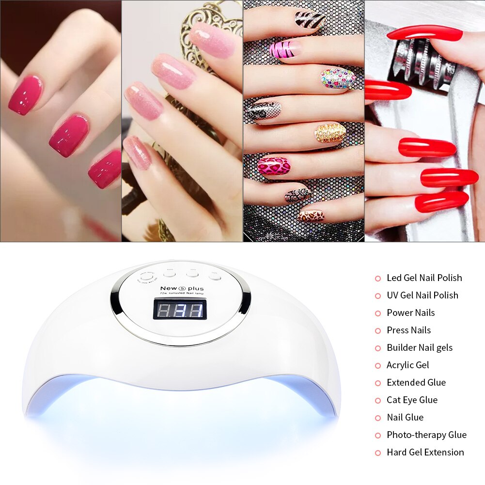 Lámpara UV LED para secado de uñas, lámpara para manicura, esmalte de uñas en Gel, 72/54/48/40/36W, lámpara LCD para dos manos