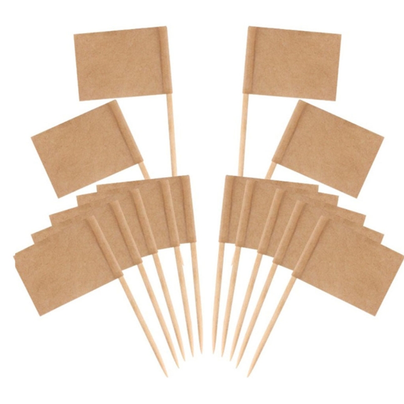 95aa 100 stycken tomma tandpetare flaggor mini matetiketter med träpinnar ostmarkörer plockar för cupcake topper festinredning: Brun