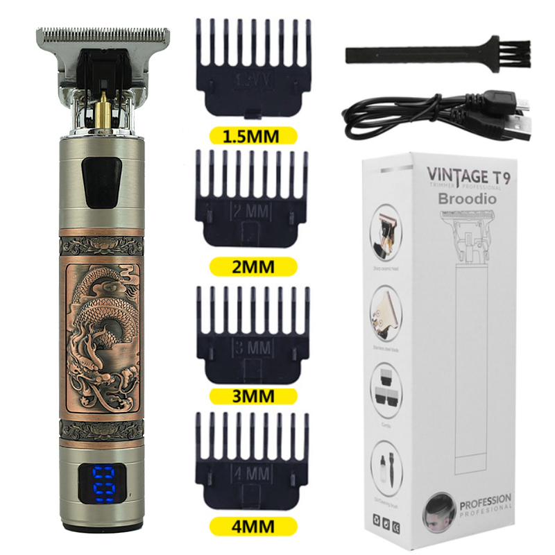Cortadora de pelo eléctrica T9 para hombre, máquina de corte de pelo con pantalla LCD, recargable por USB, Vintage: M42-Dragon-LED