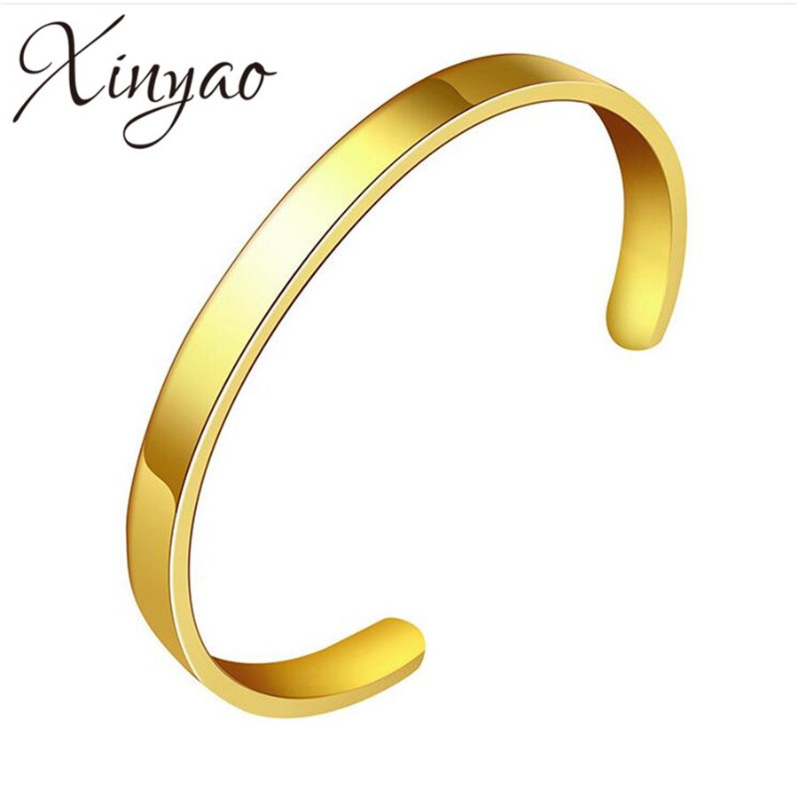 XINYAO 4mm 8mm Width Surface Blank Cuff Bracelet Bangles For Women Men Silver Color Stainless Steel Open Bangle Viking Jewelry: Gold 8mm Width