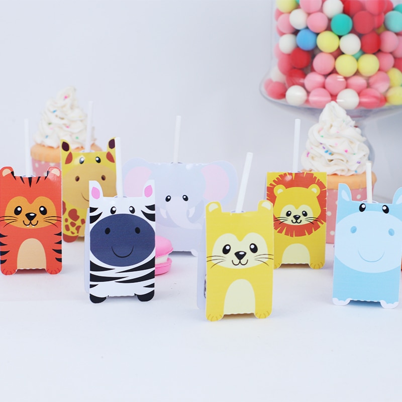 Animales de Safari Favor caja, caja de dulces para regalar caja de bolsas de Caja de la Magdalena de niño, decoración de Cumpleaños de Niños suministros
