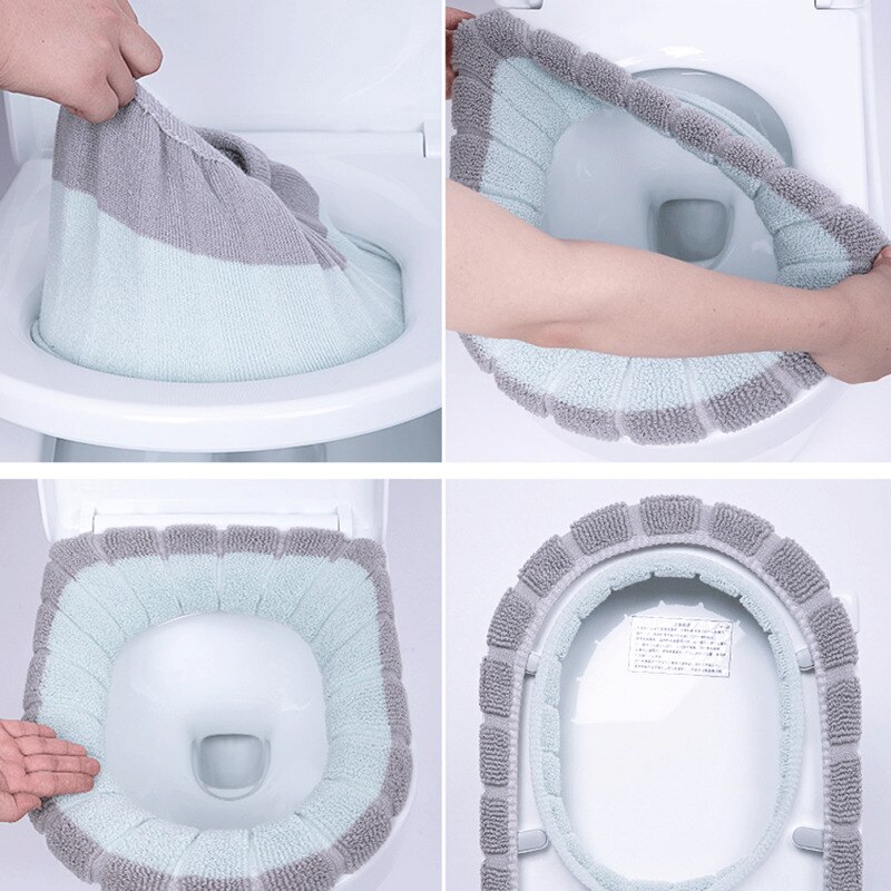 Juego de fundas de asiento de inodoro Universal, cálido, suave y lavable, tapete para decoración del hogar, funda de asiento, accesorios para tapa de inodoro