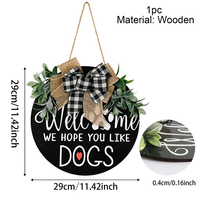 Interchangeable Seasonal Welcome Sign Front Door Decoration with 4 Seasonal Wreaths and LED Light, Rustic Round Wood Wreaths Wall Hanging Outdoor, Farmhouse Front Door Decoration Home Décor