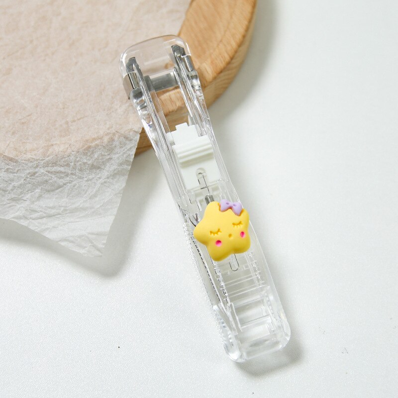 Transparent Cute Stationery Stapler Book Binding Machine One Finger Touch Stapling Reusable Staples School Office Accessories: starfish
