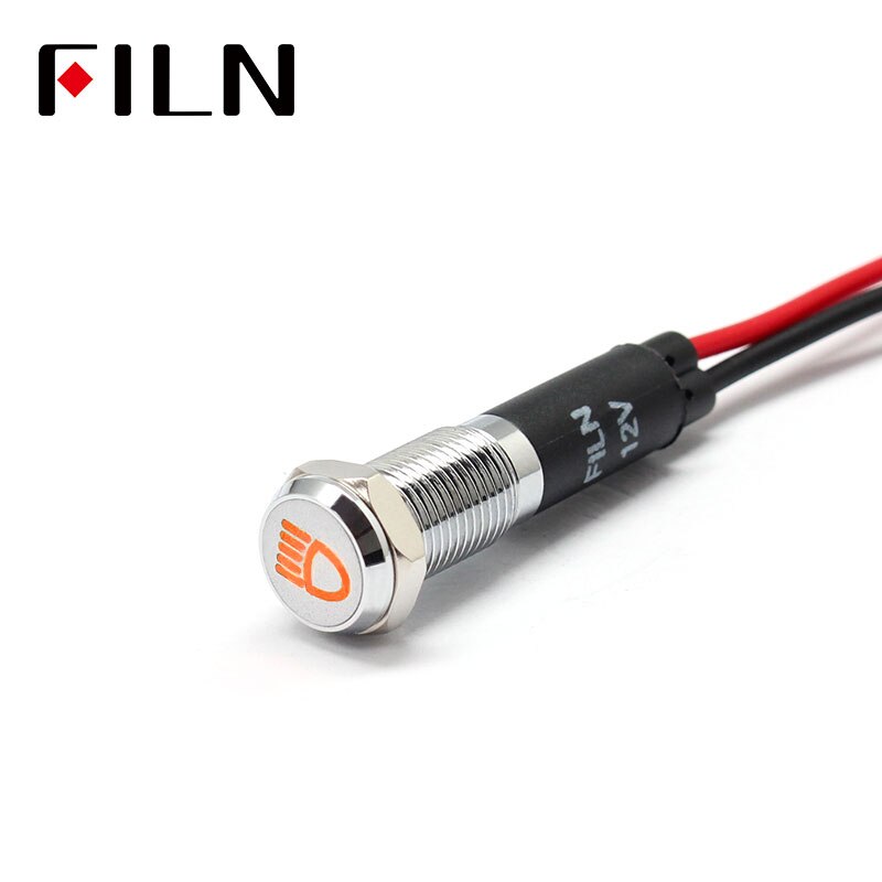 Filn 8mm auton kojelaudan kaukovalot symboli led punainen keltainen valkoinen sininen vihreä 12v led merkkivalo 20cm kaapelilla: Keltainen hopea kuori