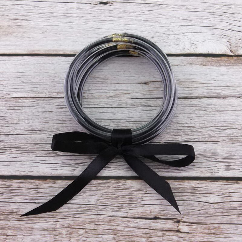 Trendy Jelly Bangle braccialetto di scintillio riempito di Silicone di plastica Bestfriend regali braccialetti d&#39;oro per le donne 5 pz/set gioielli braccialetto: Black