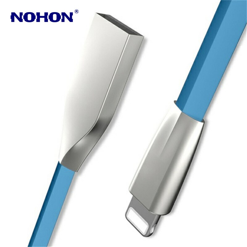 1m 2m Zinc Alloy Flat USB Data Sync Cable for iPhone 5 5S 6 6S 7 8 Plus X XS Max XR Fast Charging Mobile Phone USB Charger Cable: Blue / 0.2m