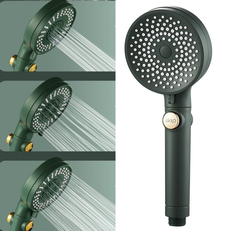 Wysokociśnieniowa głowica prysznicowa regulowana 3 tryby zielony czarny jeden klucz robić zatrzymania oszczędzania wody ręczny prysznic łazienkowy