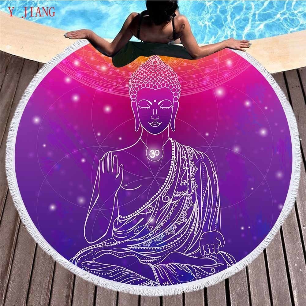 Buddha statue runde badehåndklæder simpelt maleri til voksne mikrofiber badehåndklæde gobelin yogamåtte serviette de bain