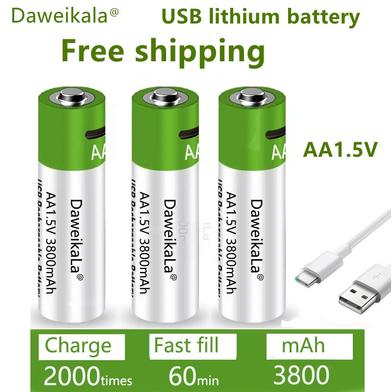 Snel Opladen 1.5V Aa Lithium Ion Batterij Met 3800Mah Capaciteit En Usb Oplaadbare Lithium Usb Batterij Voor Speelgoed toetsenbord