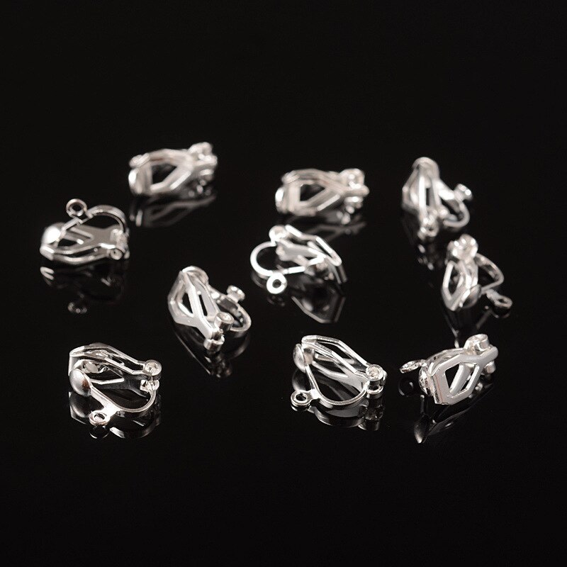 20 Stuks Clip-On Earring Converter Oorbel Bevindingen Voor Geen Doorstoken Oren, oorbel Maken Accessoires Goud En Zilver Plated HK188: 20Pcs Silver plated