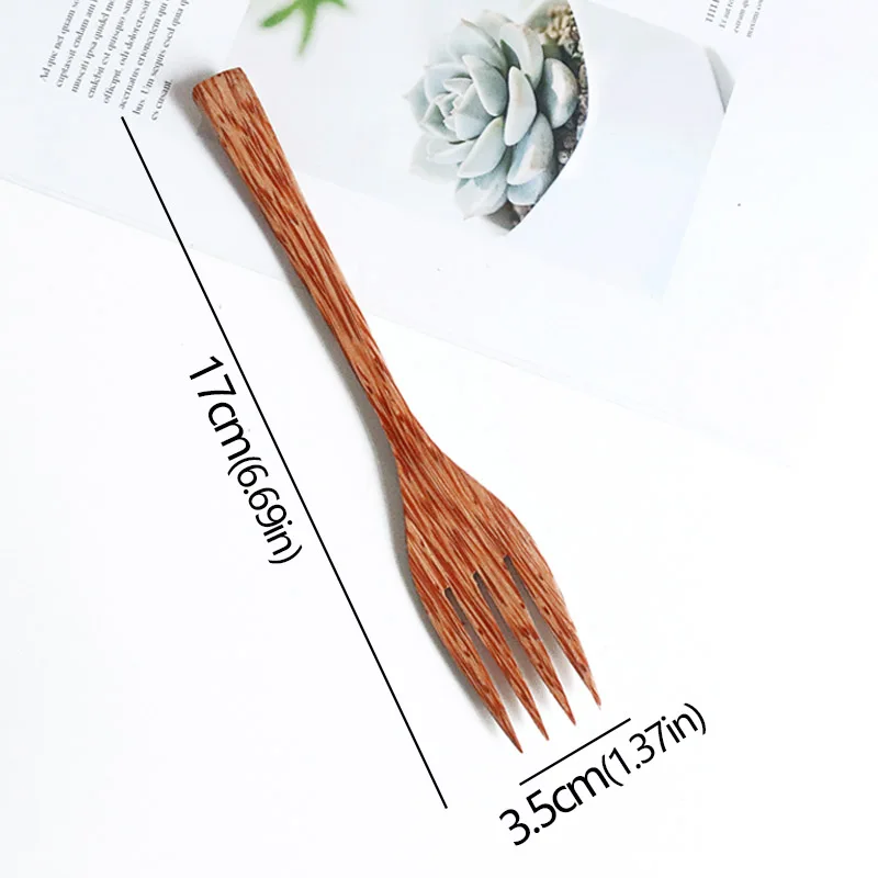 Natuurlijke kokosnoot houten handgemaakte lepel vork mes voor eten voor dessert fruitsalade mengen houten handgemaakt kokosnoot servies: green