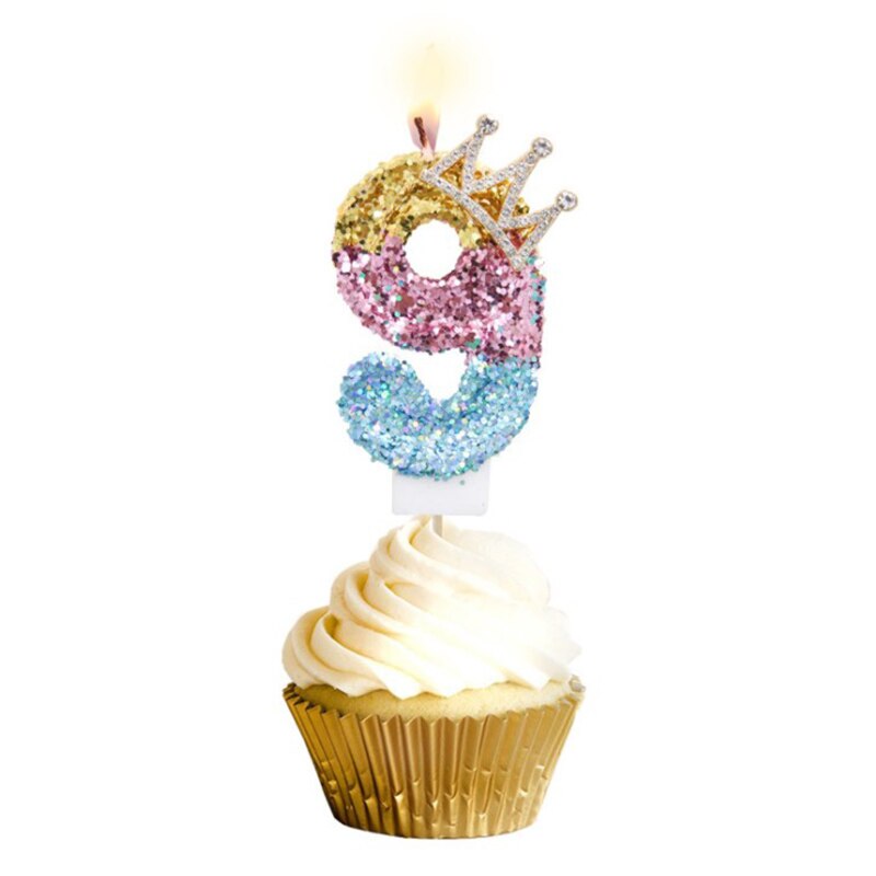 Blue Shell Glitter Crown Number Birthday Candles Cake Toppers Birthday Wedding Digital Cakes Dessert Decor Birthday Decoration: Style 2-9