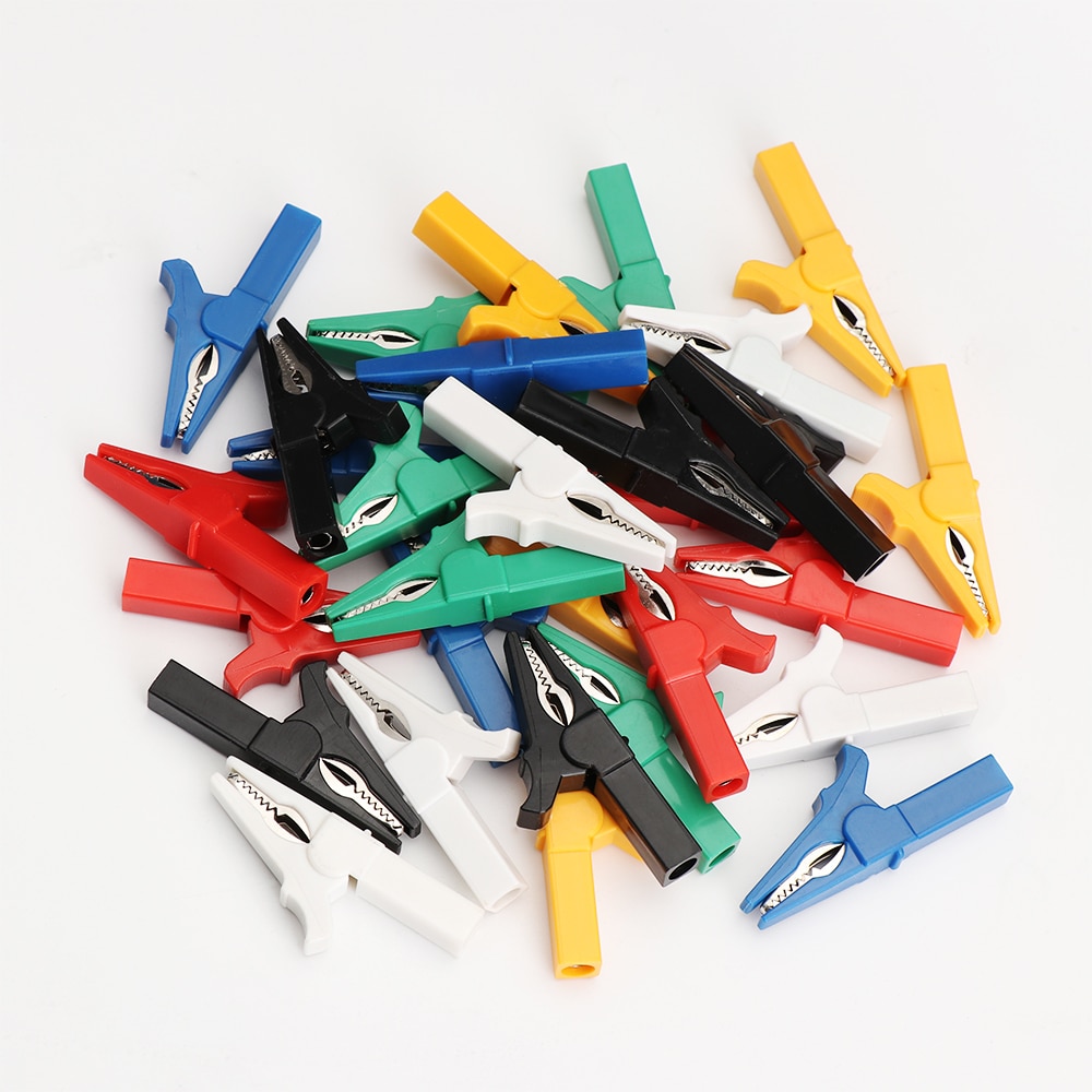 Multímetro de plástico con enchufe tipo Banana para coche, pinza de cocodrilo, sondas de Cable de colores, herramientas de prueba de batería, 55MM, 5 uds.