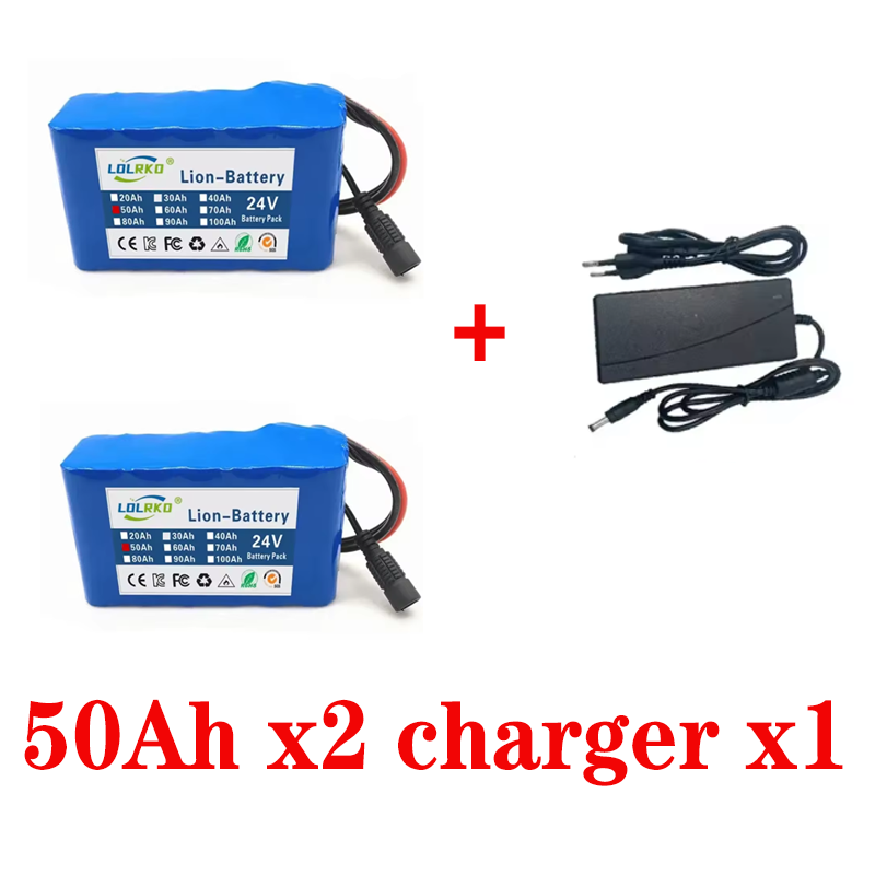 24V 50Ah 18650 Lithium Battery Pack - 6S2P 50000mAh Rechargeable Li-ion Battery with Fast Charger, Safe & Durable: Lavender