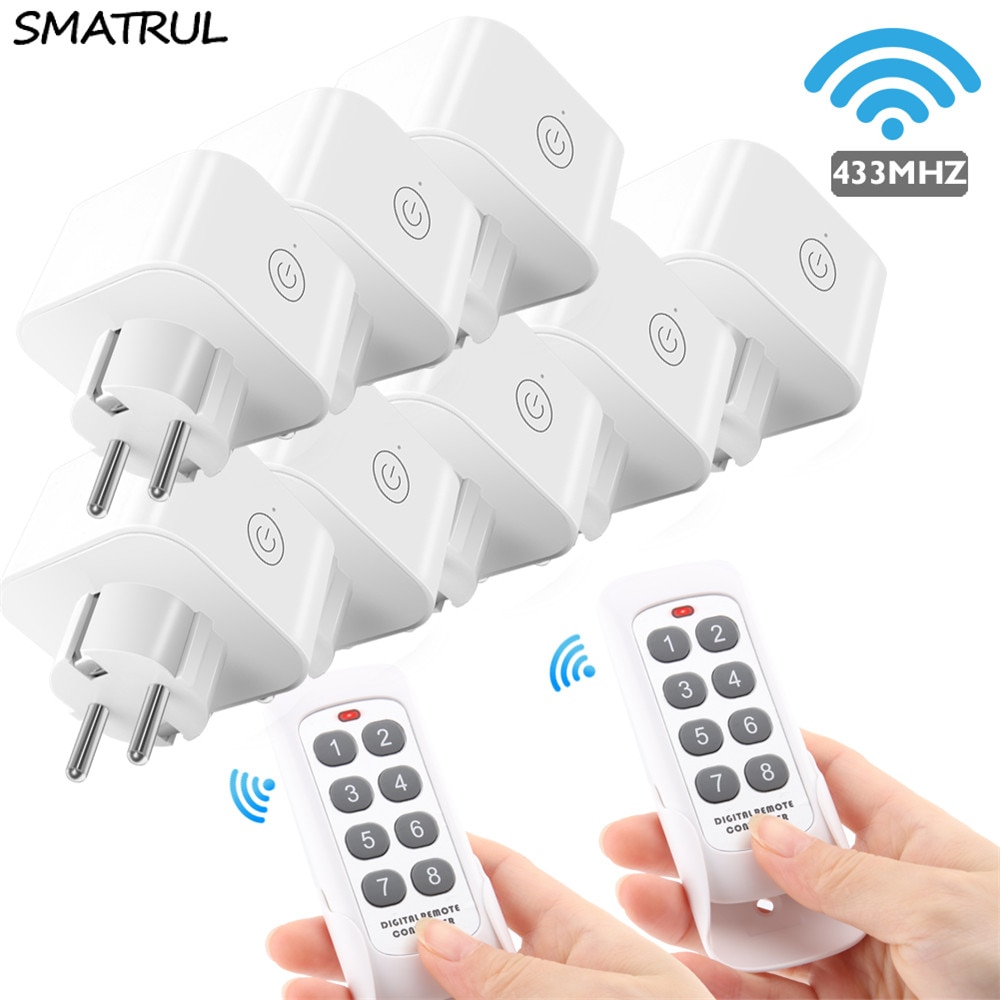 SMATRUL 8 Keys Wireless Remote Control Smart Socket EU Plug Wall 433mhz Programmable Electrical Outlet Switch 220v 230v LED