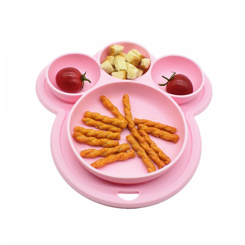 Baby Silicone Plate Kids Bowl Baby Plates Bear Cute Paw Toddler Plate Kids Happy Mat Suction Table Food Tray