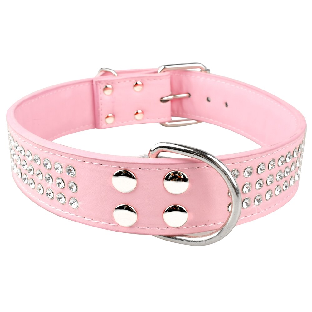 3 Rows Rhinestone Dog Collar Leather Dog Collars 1.5inch Wide For Medium Large Pet 5 Colors 2 Sizes