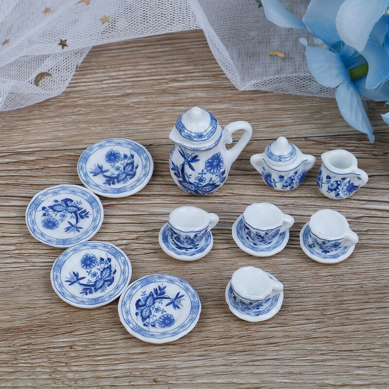 15 stuks/set bloemenpatroon porseleinen koffie thee kopjes keramisch servies schaal 1/12 miniatuur keukenaccessoires