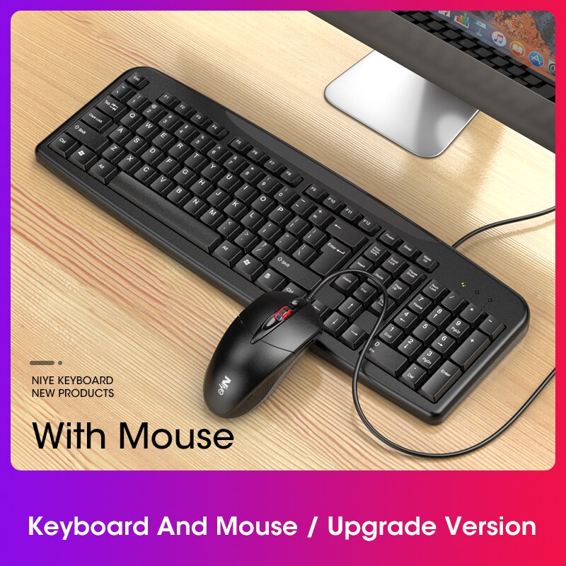 Silent Keyboard and Mouse Set Wired Full Size Keyboard Computer Ergonomic Mute Keycap Office USB Keyboard Mouse Combo PC Desktop: UpgradeKeyboardMouse