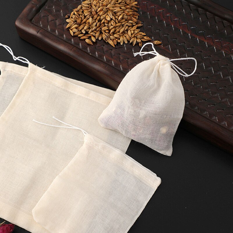 Baumwolle Blick Tee Taschen 50 stücke Leeren Tasche Schnur Tasche Wiederverwendbare würzen Beutel Filter Te für Küche Bequemlichkeit Zubehör Spielereien
