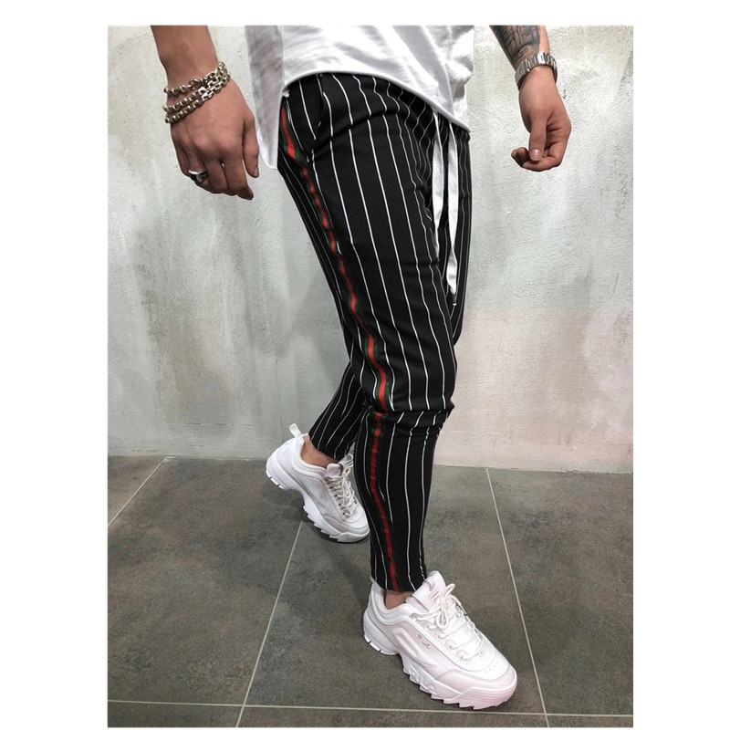 Rouyhual Buitenlandse Handel Europese En Amerikaanse Mannen Slim Persoonlijkheid Sport Strepen Jogging Broek