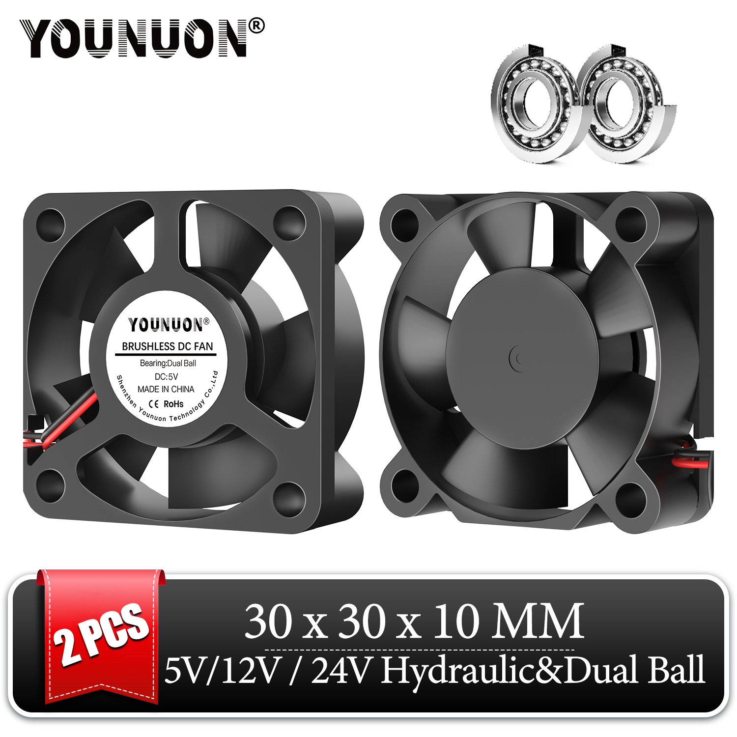 2 Pieces 3d printer fan 3010 30MM 30*30*10MM 3cm Graphics card fan Cooling fan 5V 12V 24V with 2pin sleeve&dual ball