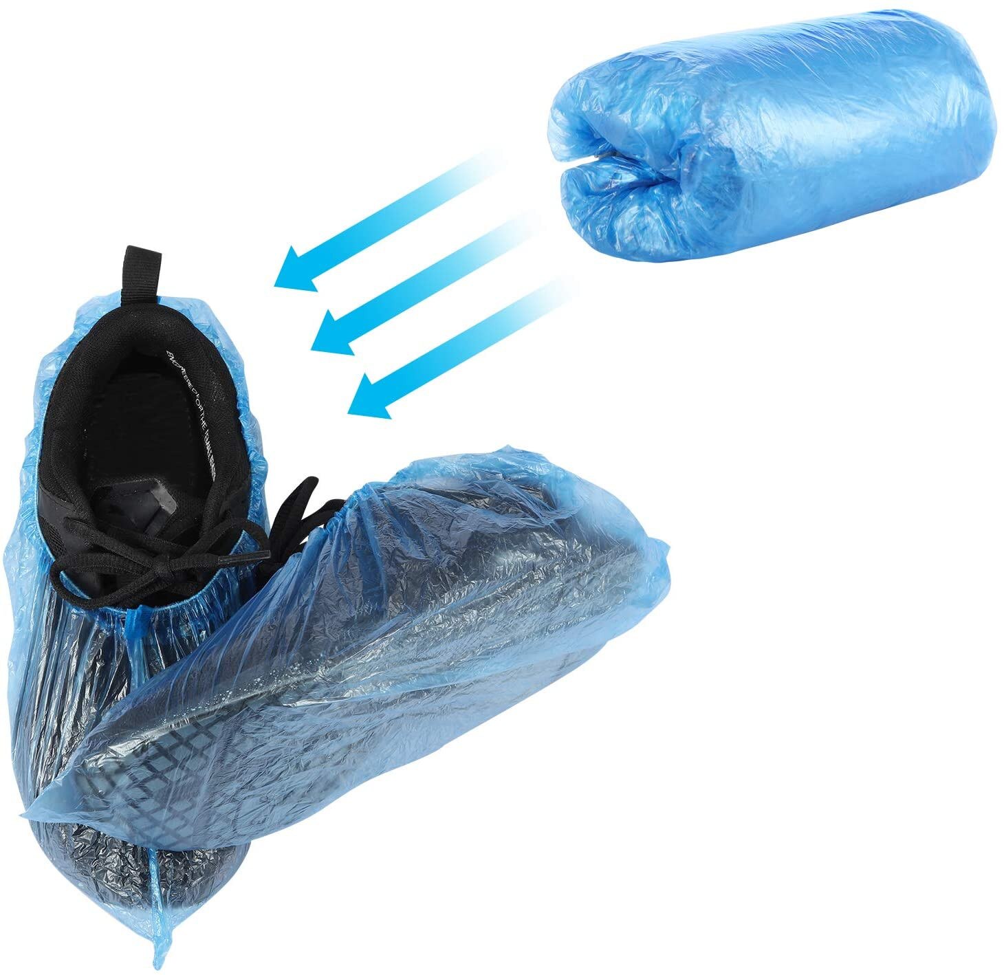 A sapata descartável do bloco 200 cobre a bota impermeável azul cobre a capa higiênica plástica da bota para o local de trabalho, tapete interno