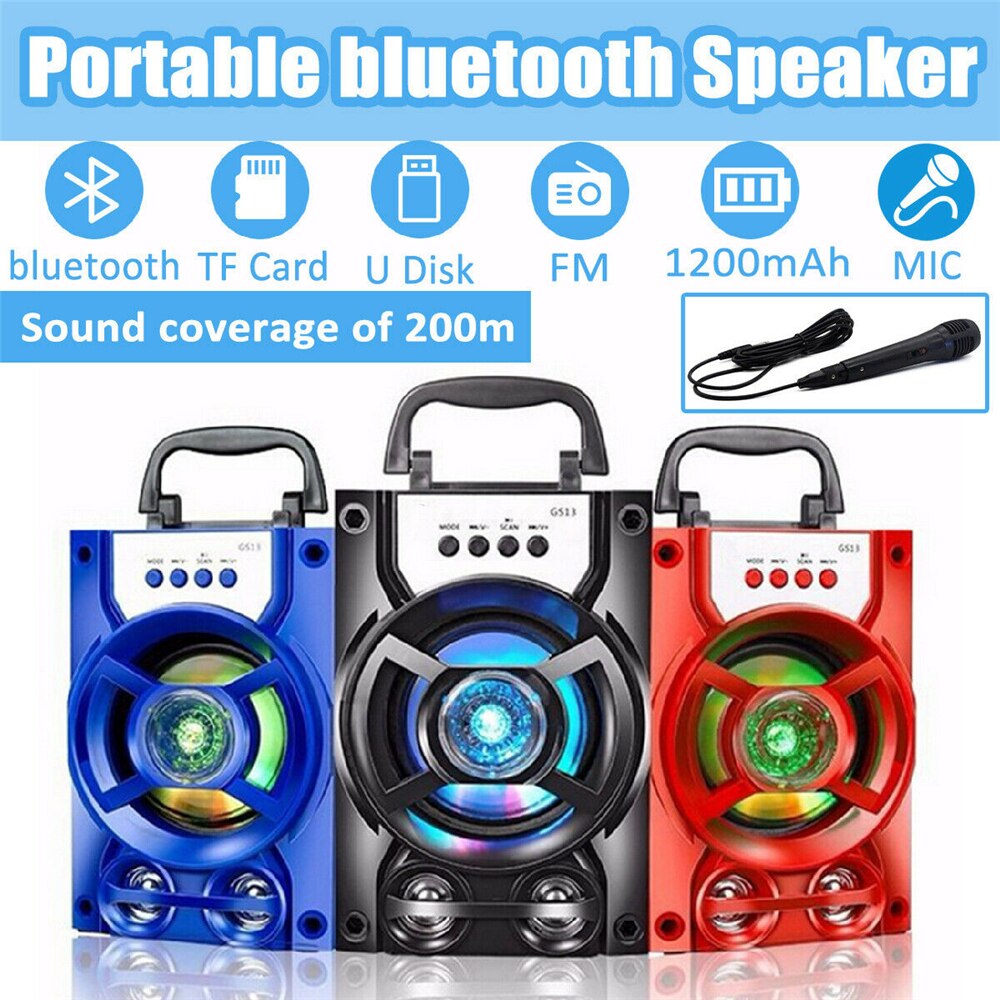 LED Outdoor Draagbare Draadloze Speaker Telefoon Houder Stereo Bluetooth Speaker Party Music Player TF Card U Disk FM AUX Microfoon