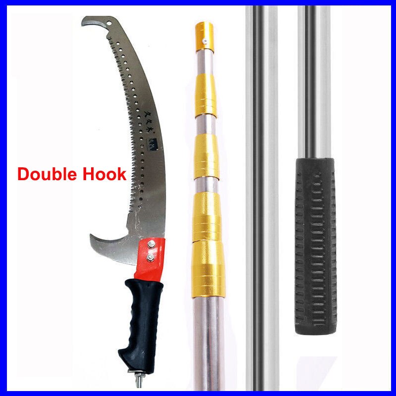 Telescopic Pole Saw Reciprocating Hand Tools Multifunctional Stainless Steel High Branch Garden Fruit Tree Altitude: 4.0M Three Section / Double Hook Golden