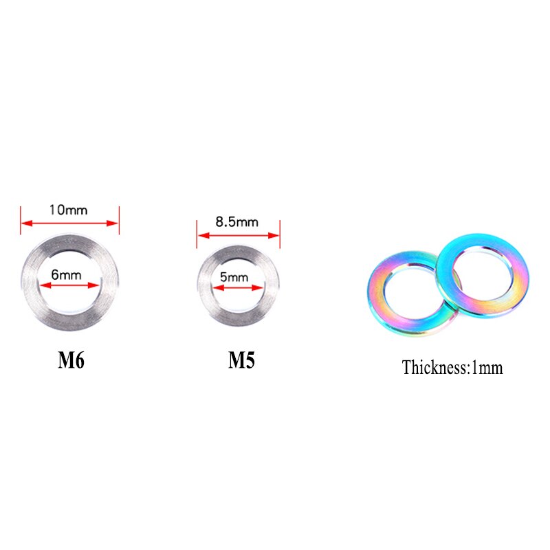 Risico 10 stuks  m5 m6 titanium ti bout afstandhouder universele fiets stuurpen rem schroef ringen pakking voor fiets bouten 5mm/6mm