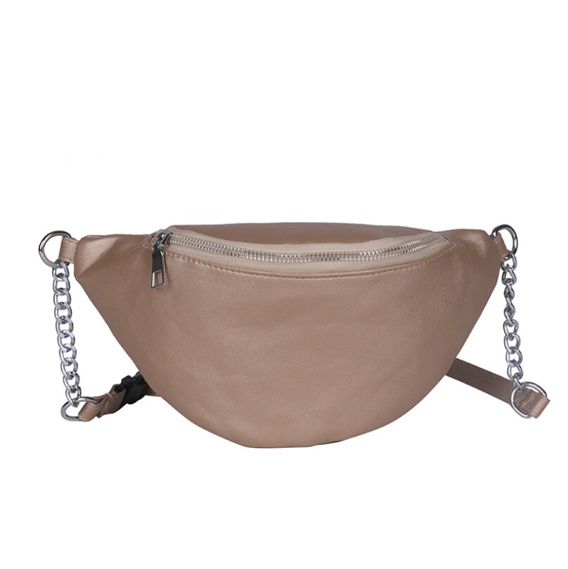 Riñonera con cadena de para mujer, bolso de cintura de cuero PU, para el pecho: gold