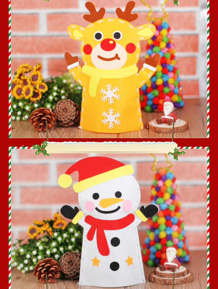 8 Stks/partij. Diy Vilt Xmas Kerstman Sneeuwpop Elanden Handpoppen Ambachten Kits Stof Handgemaakte Vroeg Leren Educatief Kleuterschool