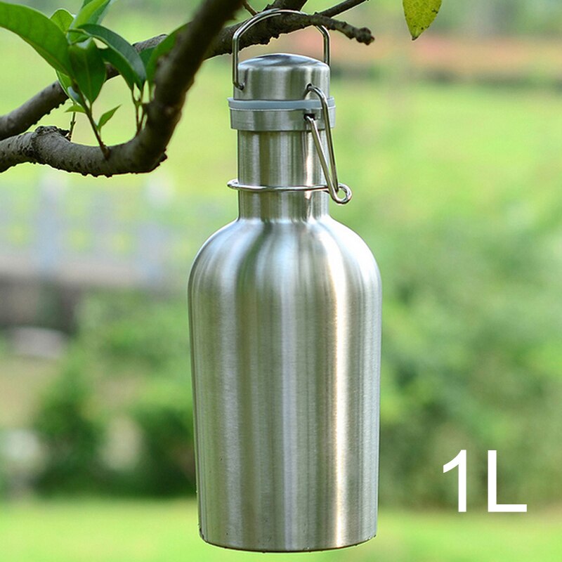 Mayitr 1pc 1l/2l 32oz/64oz vannflaske i rustfritt stål vann øl termos growler utendørs isolasjonsfat til sportsflaske: 1l