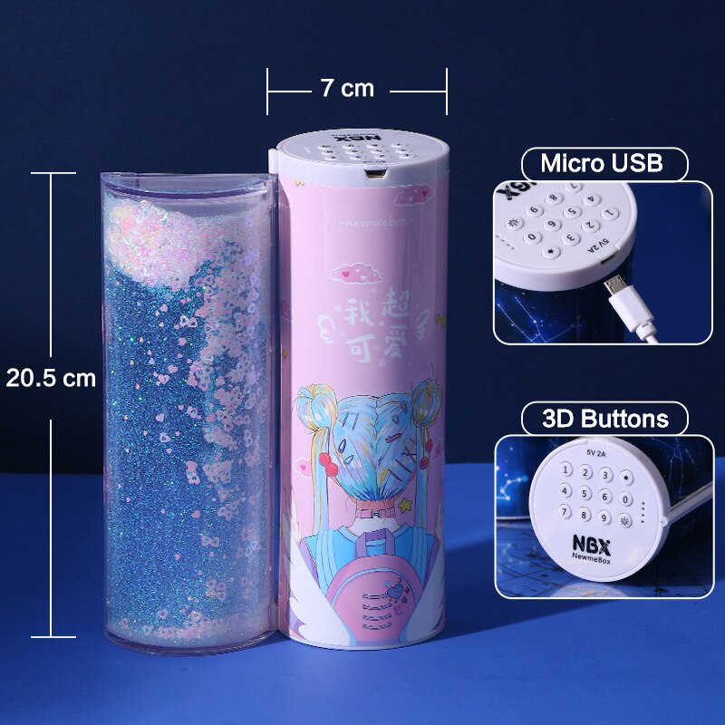 NBX zamek elektroniczny kod piórnik hasło piórnik Anime stacjonarne ruchome piaski pudełko na długopis robić przyborów szkolnych chłopiec dziewczyny prezent: Cute Gril