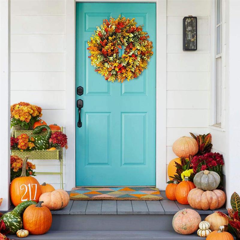 35cm Autumn Wreath Farmhouse Home Front Door Decoration Artificial Flower Garland Rustic Autumn Wreath Decor for Thanksgiving