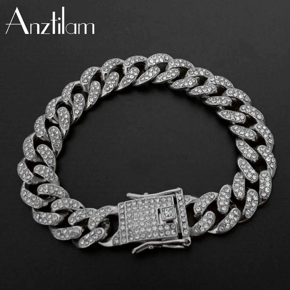 12.5Mm Hip Hop Bling Iced Out Armbanden Miami Cubaanse Link Chain Volledige Rhinestone Voor Mannen Rapper Vrouwen Sieraden