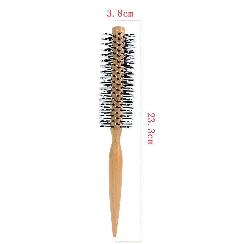 Mini cepillo redondo de nailon para hombres, peine para peinar el cabello rizado, peine rodante, cepillo redondo para cabello fino o corto con mango de madera: Negro