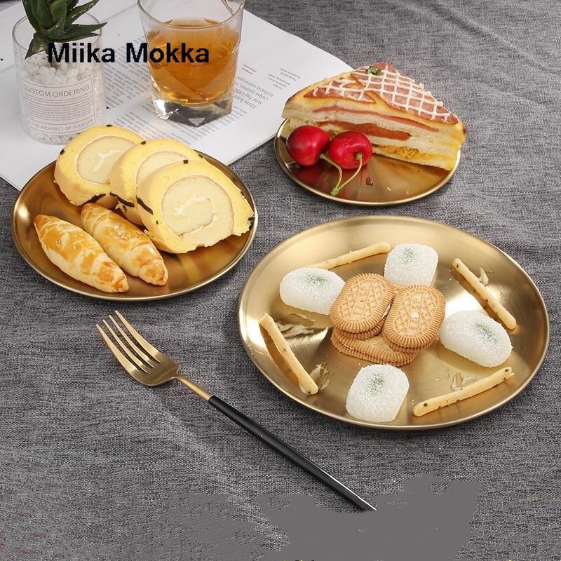 European Dinner Plates Gold Silver Dining Plate Fruit Plates Round Serving Dishes Plate Cake Tray Steak Tray Tableware