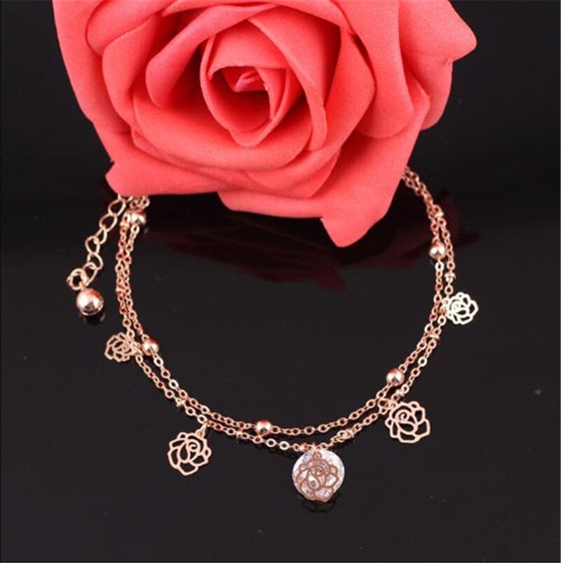 Tobillera de flores rosa para mujer, pulseras tobilleras baratas, pulsera de tobillo en la pierna, joyas para el pie, 1 Uds. Al por mayor