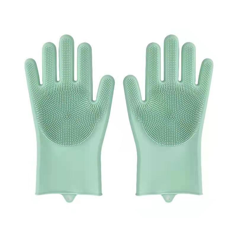 Afwassen Schoonmaak Handschoenen Siliconen Rubber Afwas Handschoenen Voor Huishoudelijke Scrubber Keuken Clean Tool Scrub 1 Paar: green