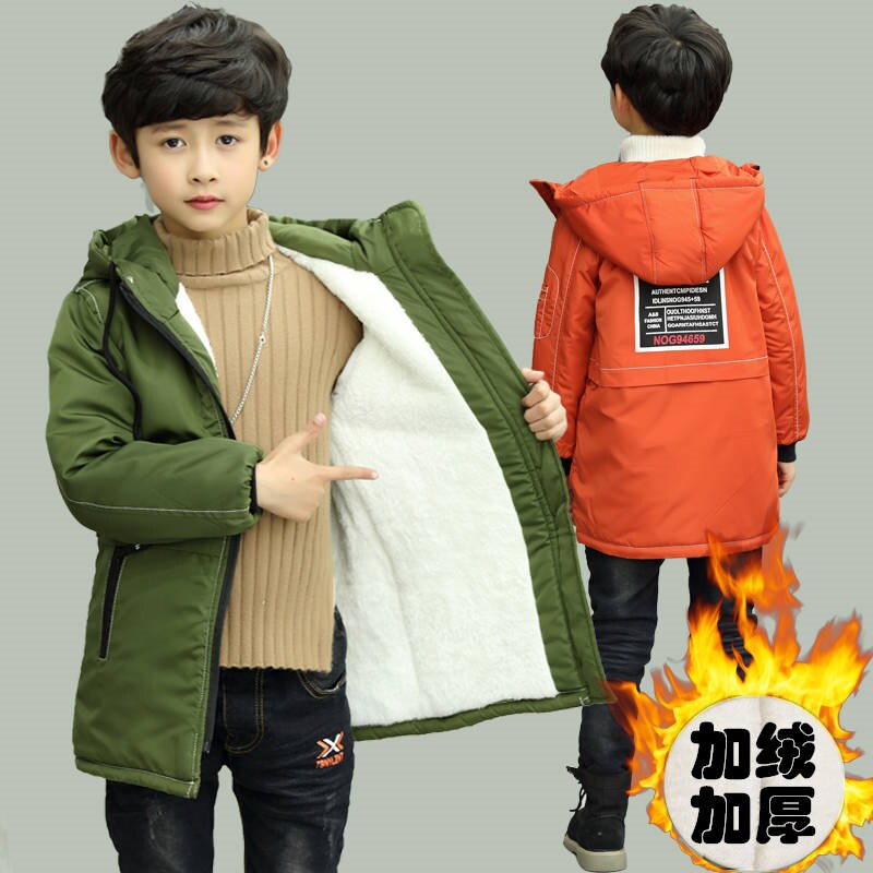 Kinderkleding jongen lange jas plus fluwelen verdikking herfst en winter jas jongens jongens Koreaanse versie van de knappe jas