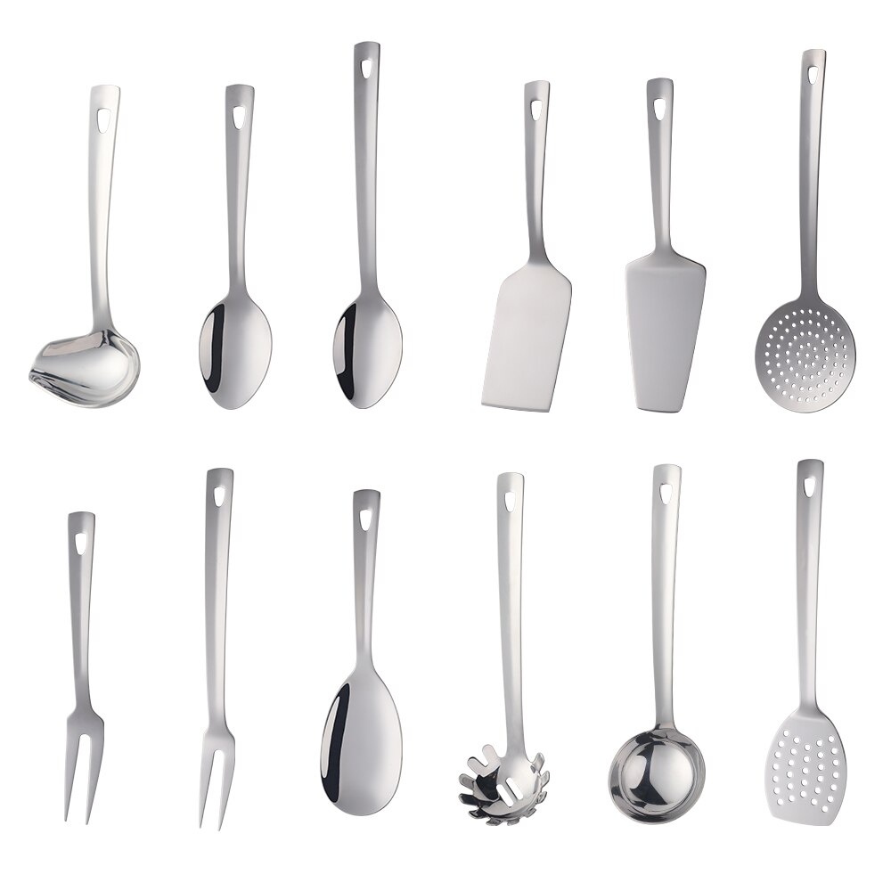 Juego de utensilios de cocina dorados, espátula de acero inoxidable para sopa, cucharón, colador de Metal, cuchara de arroz, pala para pastel,