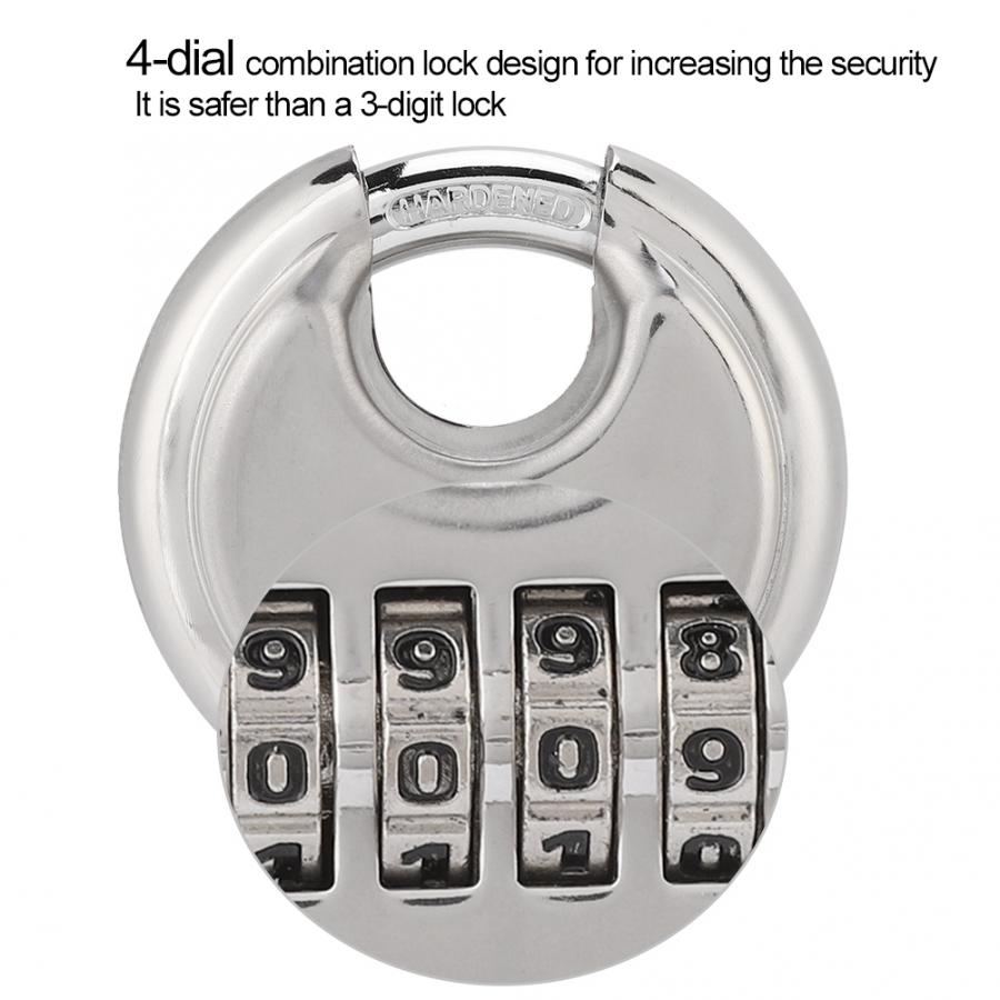 4 Digits Combination Coded Lock Keyless Safety Stainless Steel Round Password Padlock For Gym Toolbox Suitcase Warehouse Cabinet
